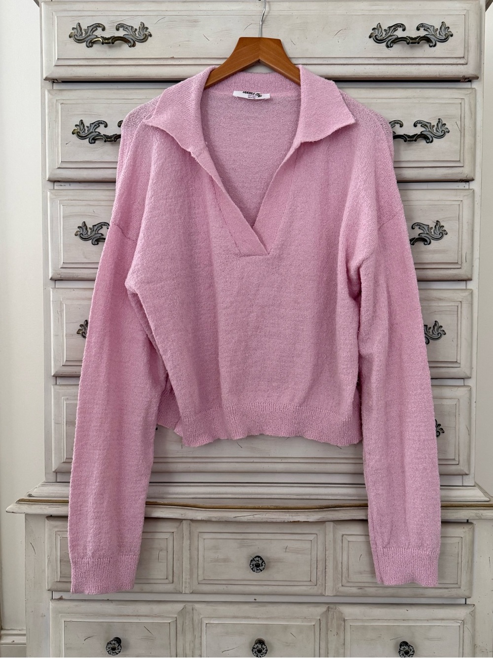 Vici Pink Collared Knit Sweater